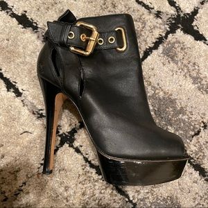 BEBE High Hill Open Toe Ankle Booties